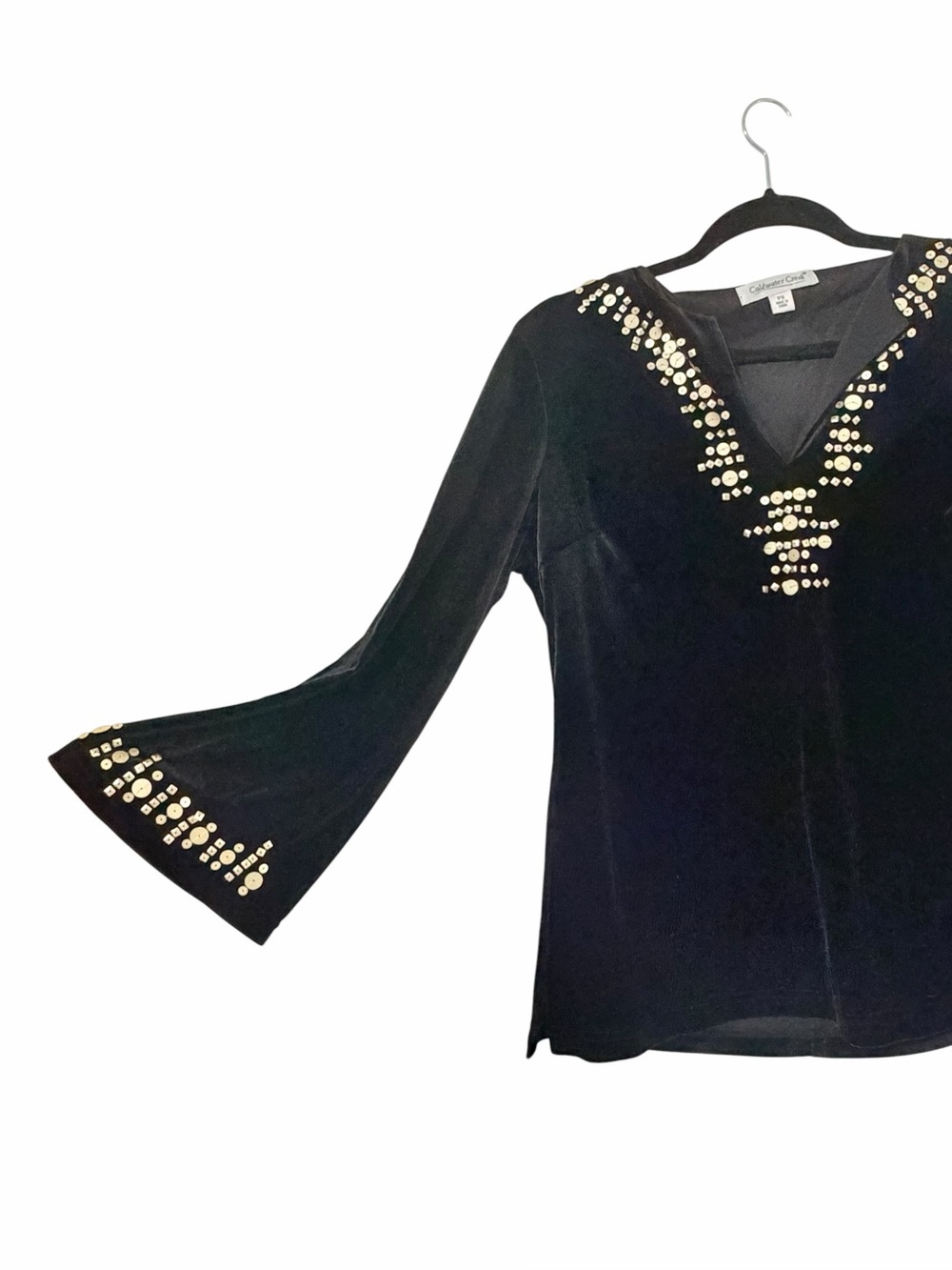 Coldwater Creek Black Velvet Top with Gold Stud Accents